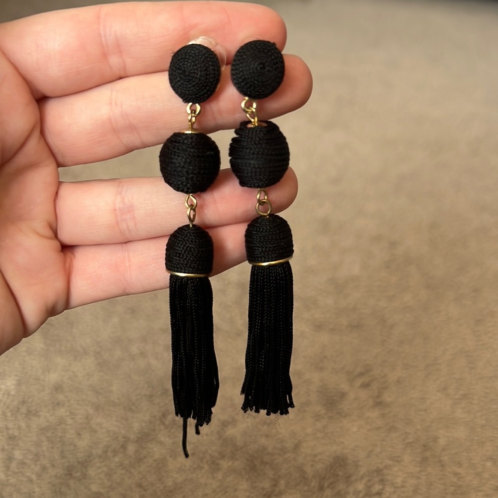 Black tassel drop earrings